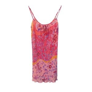 Josie Natori Y2K Vintage Floral Sheer Slip Dress Pink & Orange Women's Sz Small